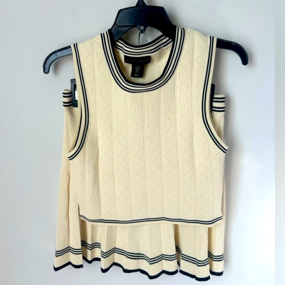 New House of Harlow 1960 X REVOLVE Cream with Black Trim Top & Skirt Set 2 PIECE